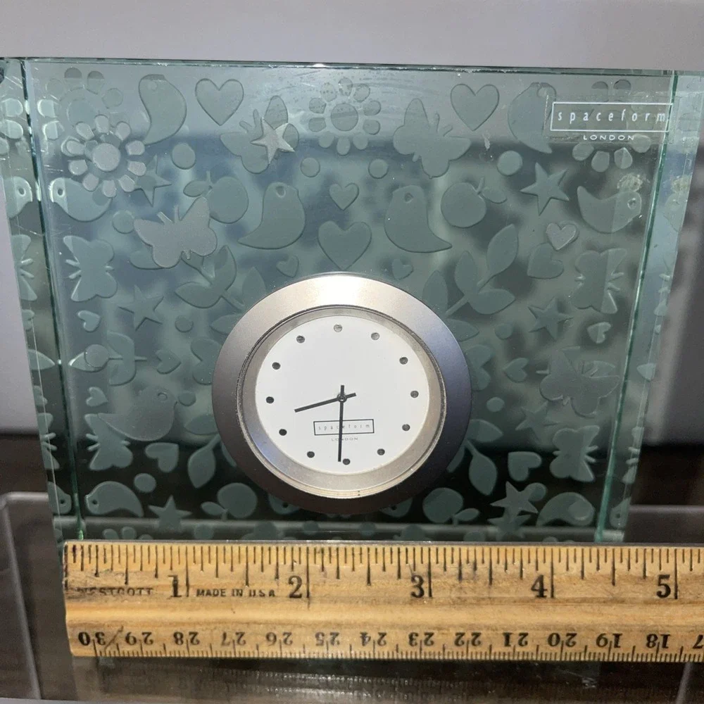 Spaceform London Unique Rare Etched Thick Glass Clock Paperweight Boho Hippie